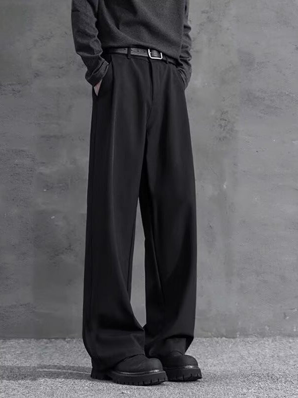 Men's Summer Ice Silk High-Waisted Straight Loose Drapey Suit Pants