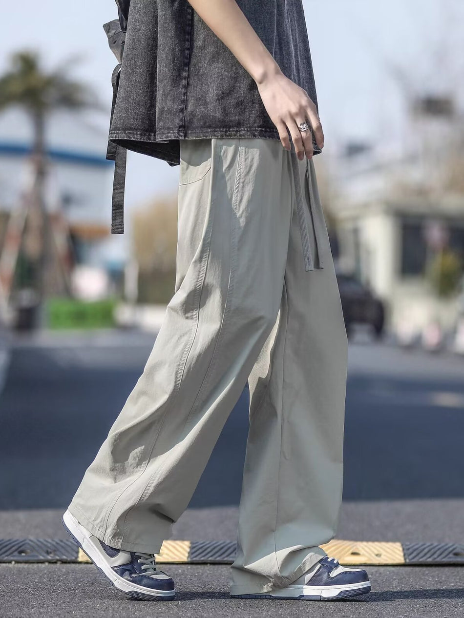 Holdfree Men's Summer Ice Silk Quick-Dry Straight Sports Casual Pants
