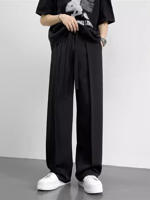 Men's American Style Ice Silk Straight Wide-Leg Casual Trousers