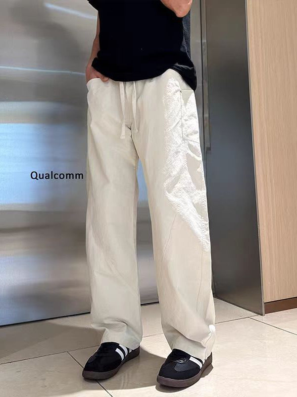 Men's American High Street Split White Straight Wide-Leg Scimitar Pants