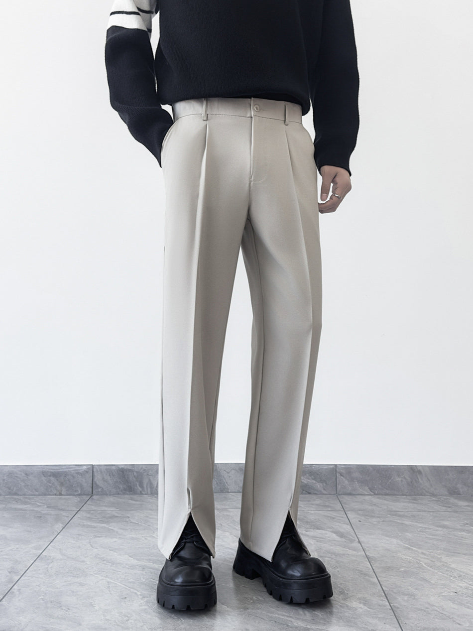 Men's Autumn Loose Straight-Leg Drapey Split Hem Dress Pants