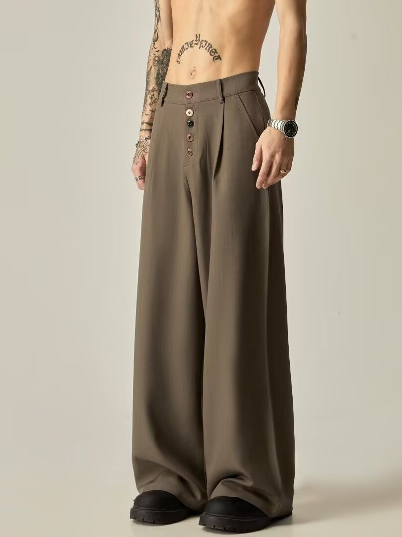 Men's Retro Hong Kong Style High-End Straight Wide-Leg Suit Pants