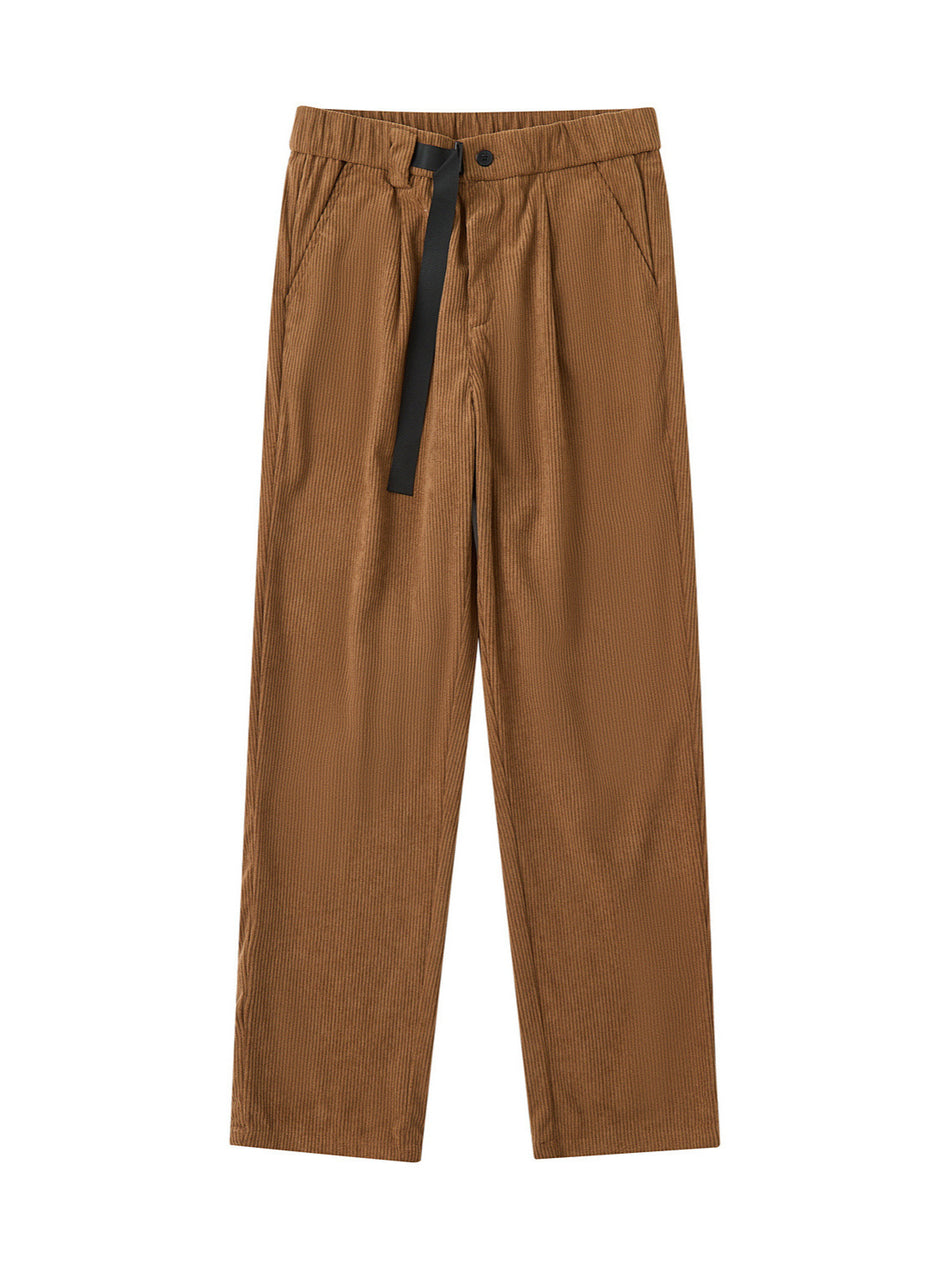 Maden Men's American Retro Heavy Corduroy Double-Pleated Side-Buckle Trousers