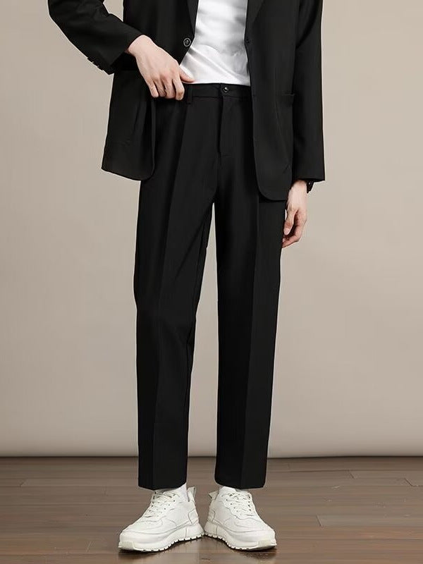 Men's Summer Ice Silk Straight-Leg Cropped Formal Suit Pants