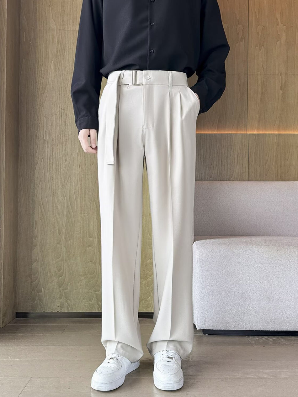 Men's High-Waisted Loose Straight-Leg Floor-Length Trousers