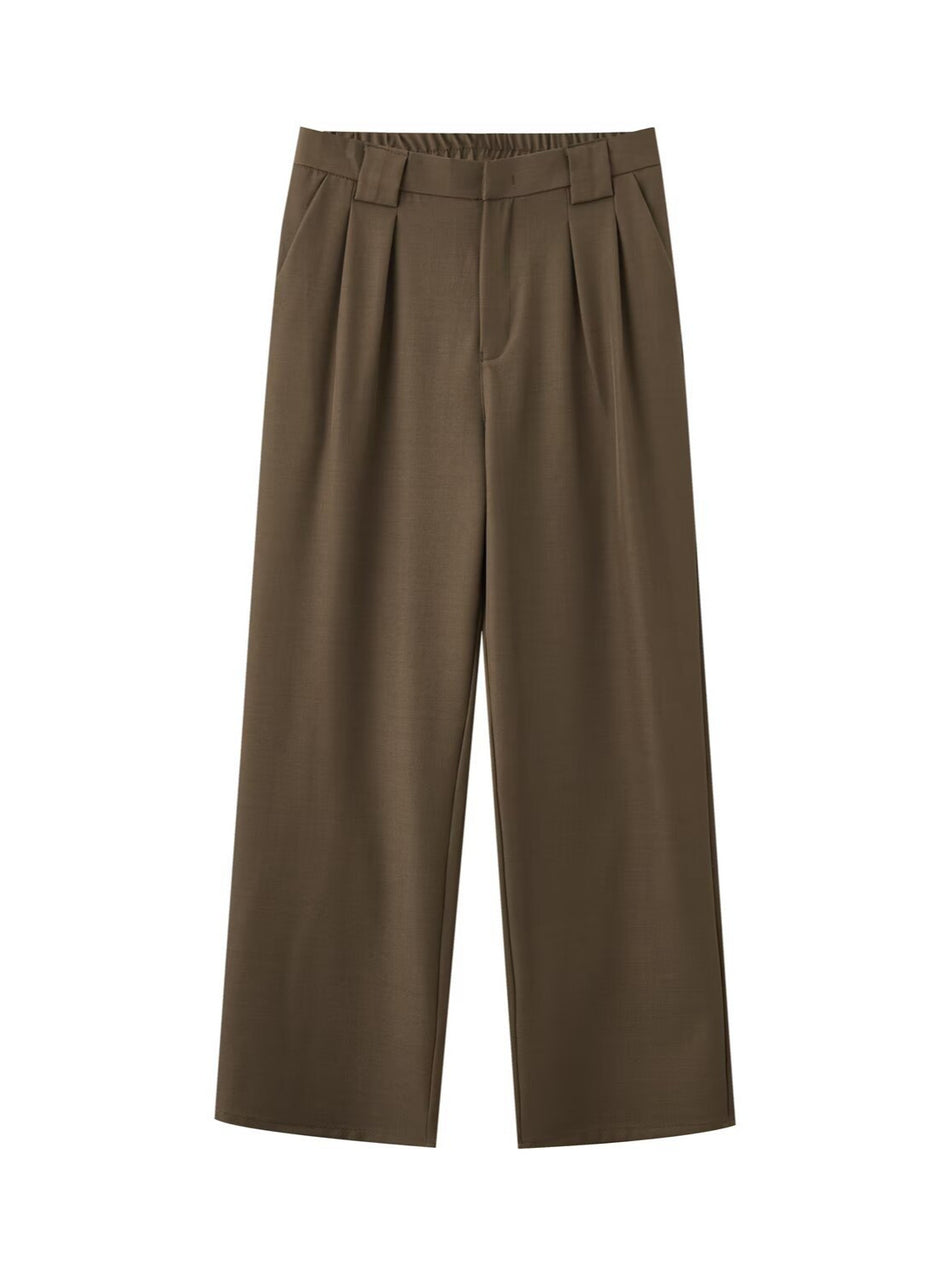 Men's Slim-Fit Straight Wide-Leg Drapey Floor-Length Suit Pants