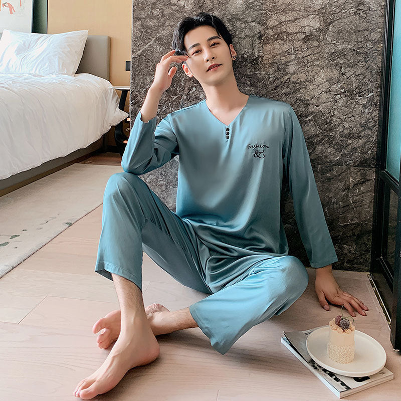 Premium Cross-Border Couple's Ice Silk Satin Loungewear Suit