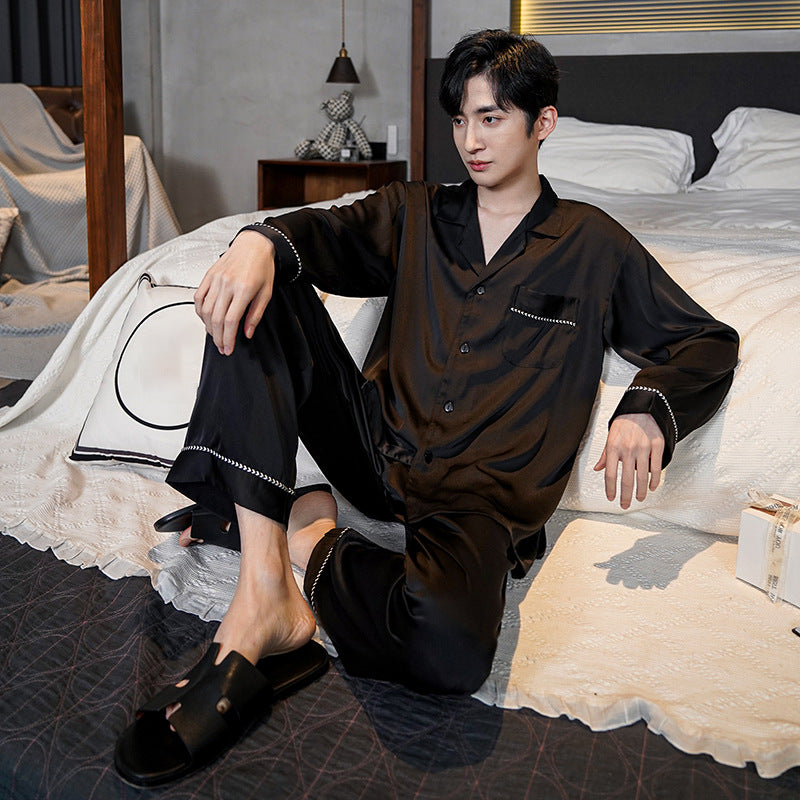 Premium Couple's Ice Silk Long-Sleeve Loungewear Suit
