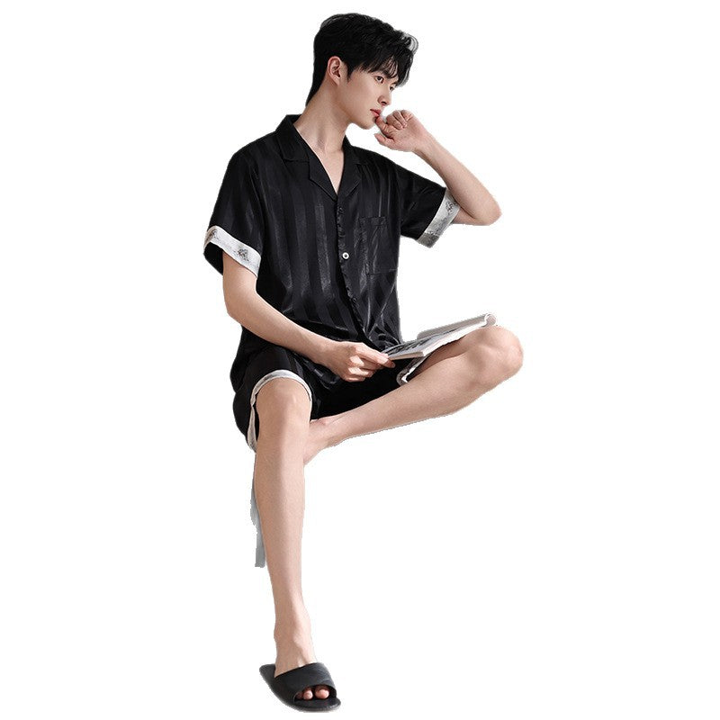 Premium High-End Luxury Striped Ice Silk Couple's Loungewear Set
