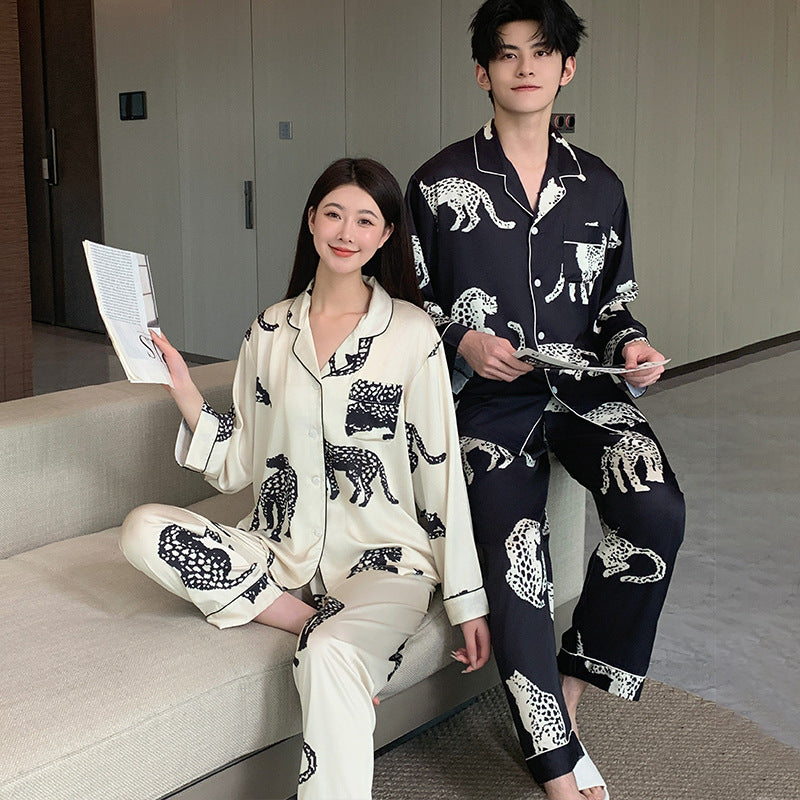 Premium "Tiger & Leopard Shadow" Couple's Ice Silk Loungewear Suit