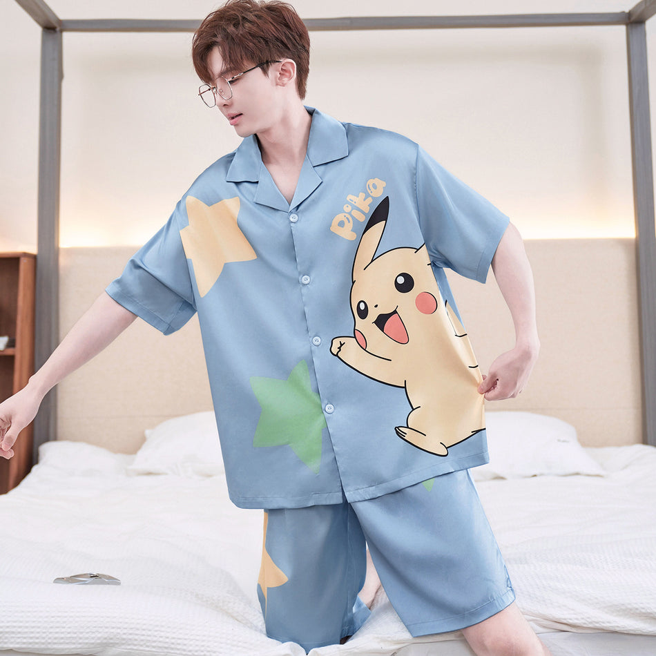 Youth Premium Ice Silk Short-Sleeve Summer Loungewear Set
