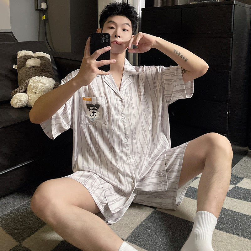 Youth Premium Cartoon Print Ice Silk Short-Sleeve Summer Loungewear Set