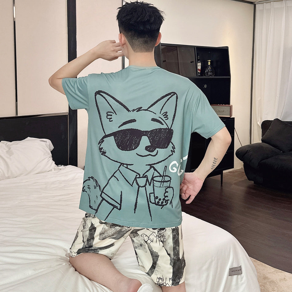 Youth Premium Cool Cotton & Ice Silk Cartoon Loungewear Suit