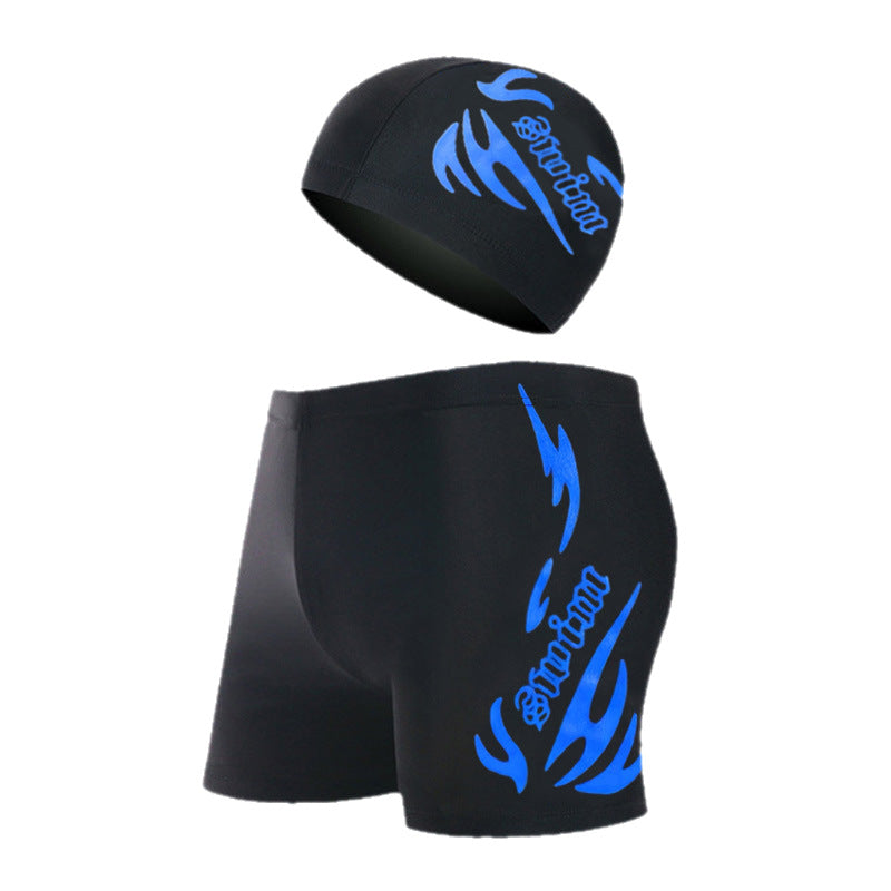 Men's Premium Quick-Drying Printed Boxer Swim Trunks & Cap Set