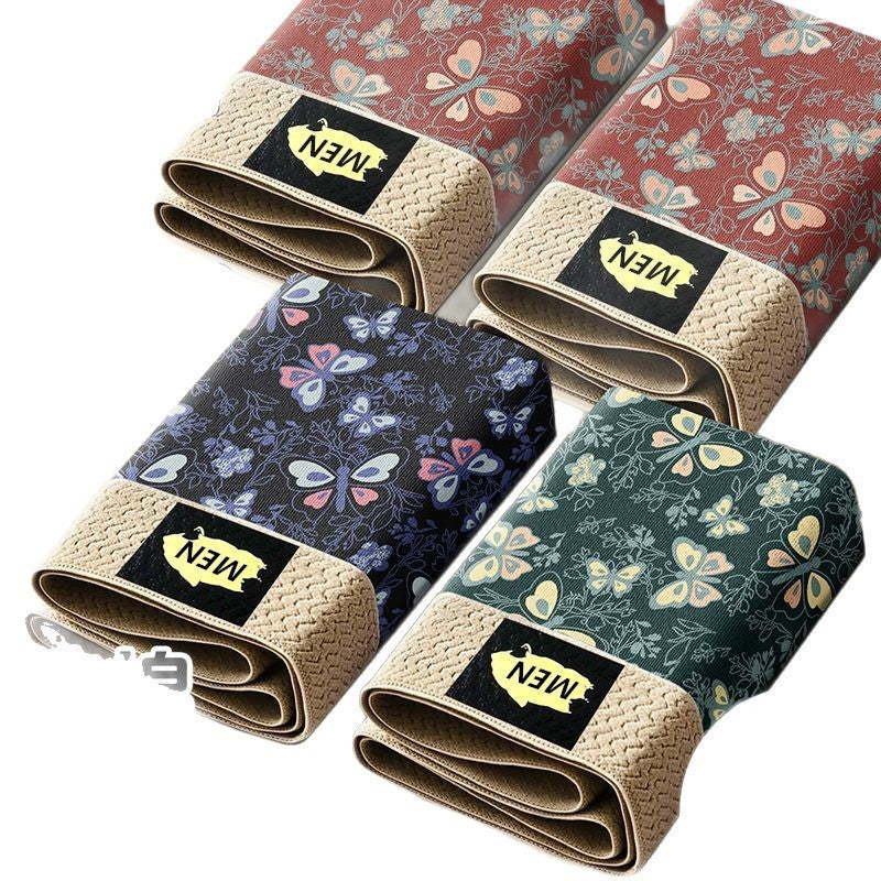 Men's Premium Pure Cotton Antibacterial Butterfly Print Boxer Briefs- 3 pack