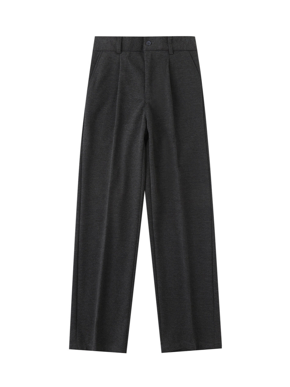 Women's High-Waisted Straight Wide-Leg Drapey Wool Suit Pants