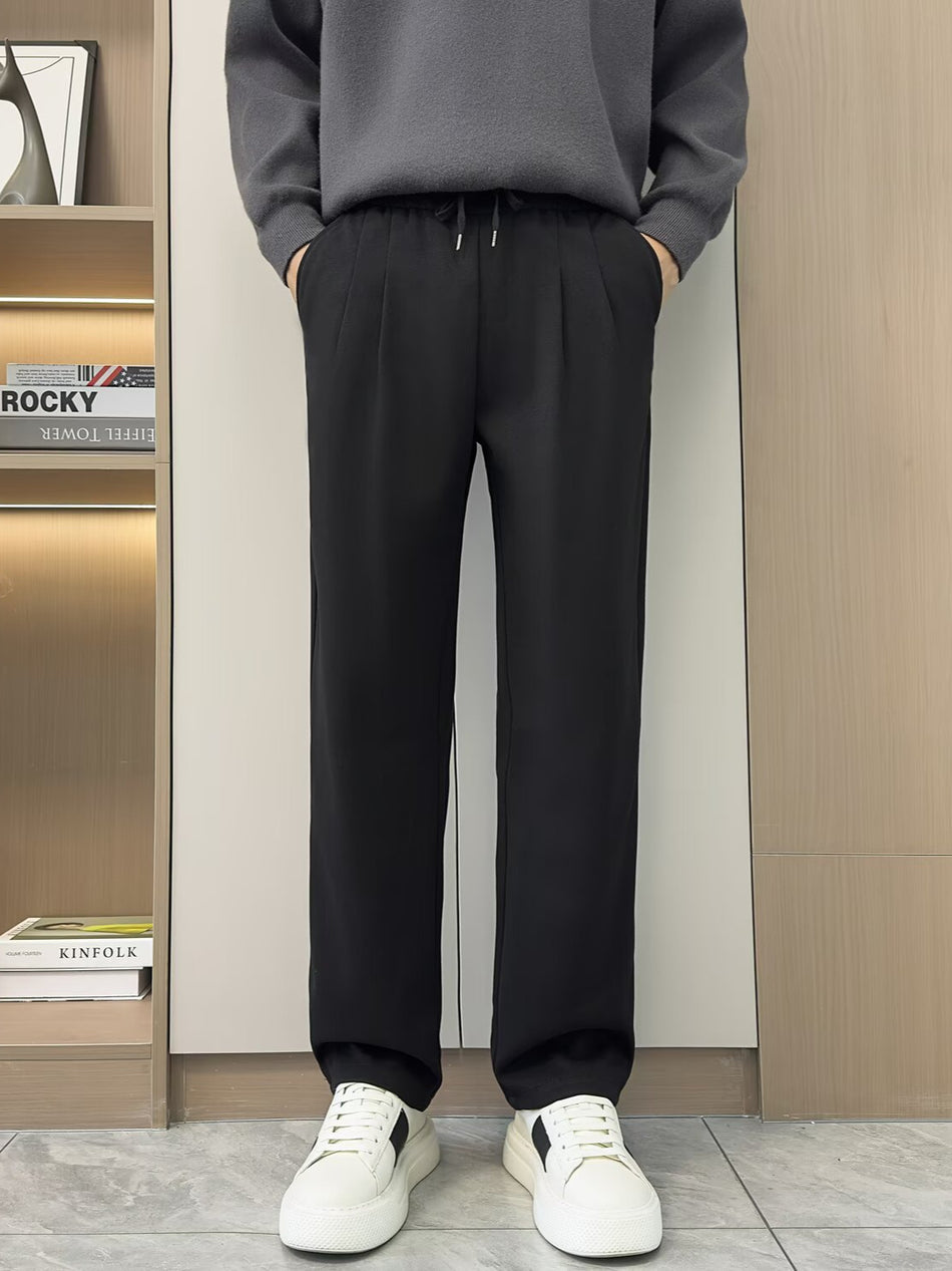 Men’s Retro Solid Color Straight-Leg Trousers Loose Drapey Casual Pants