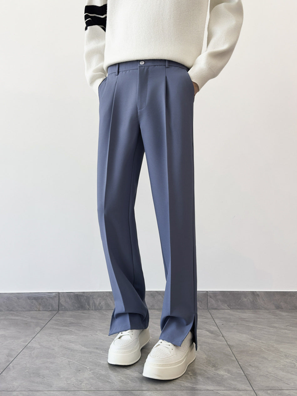 Men’s Korean Style Loose Straight-Leg Suit Pants Drapey Casual Trousers