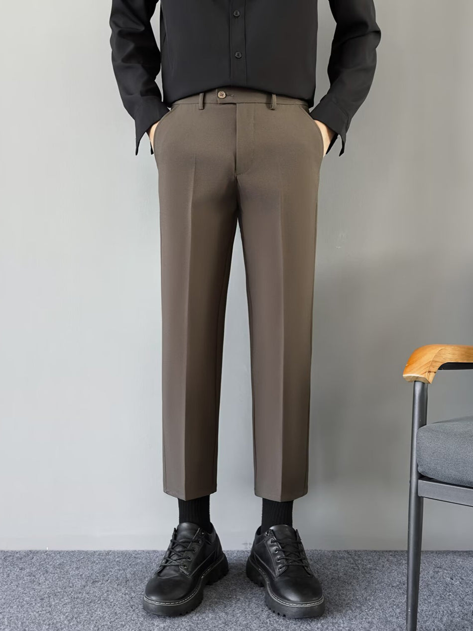 Men’s Slim Fit Business Trousers Wrinkle-Resistant Straight-Leg Nine-Point Suit Pants