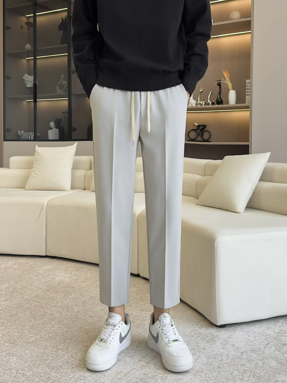 Men’s Cotton-Like Straight-Leg Sports Pants Breathable Loose Fit Tapered Casual Trousers