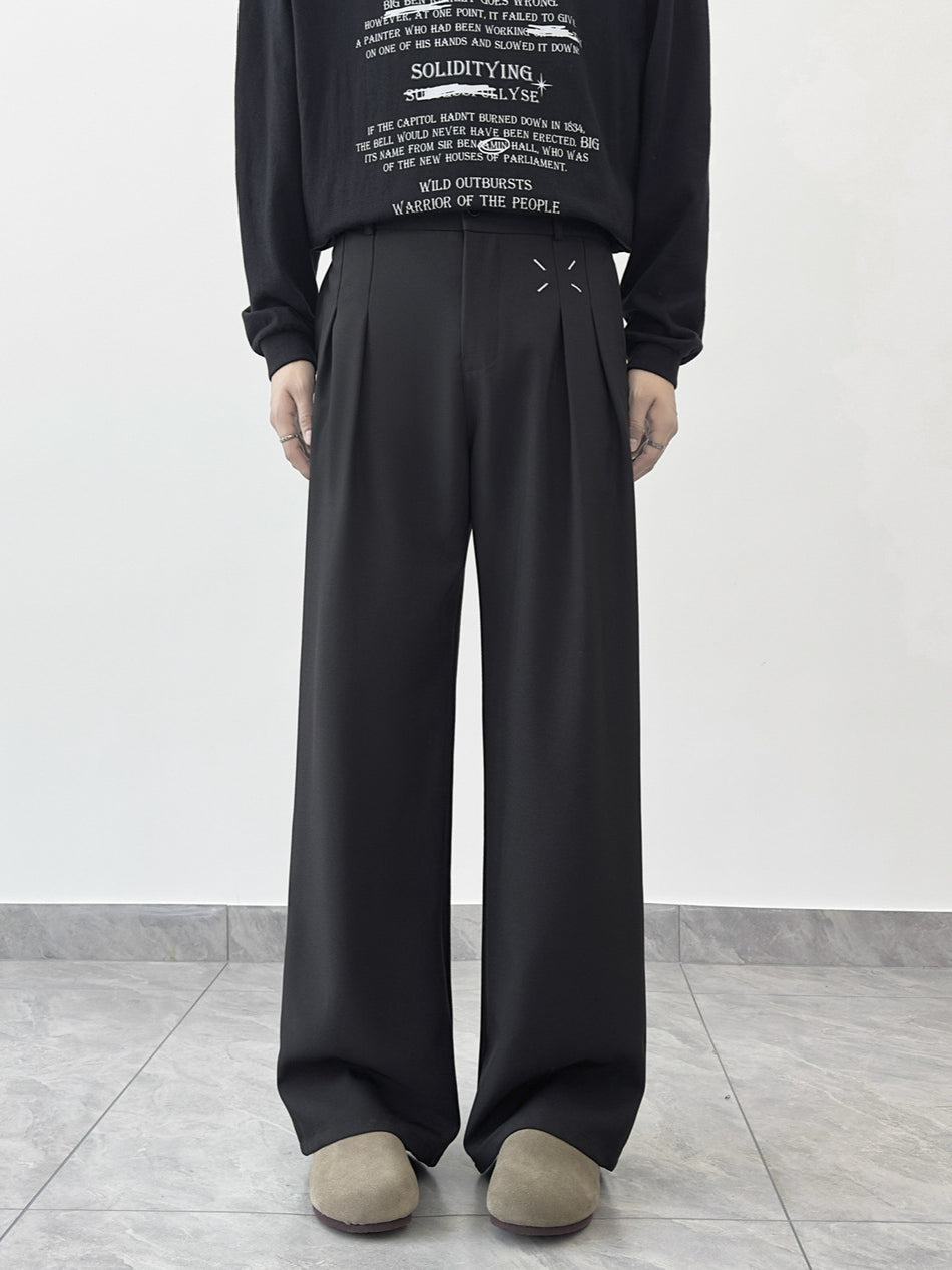 Unisex American Style Wide-Leg Suit Pants Retro Street Rivet Pleated Casual Trousers