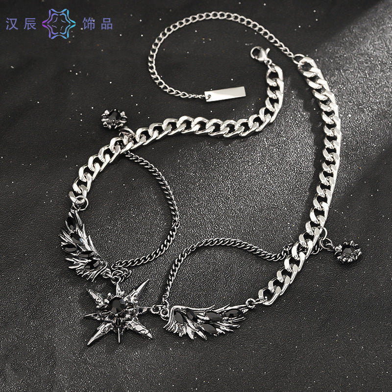 Titanium Steel Double Layer Star and Wings Necklace