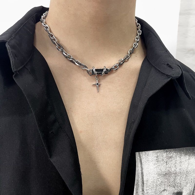 Men's Titanium Thorn Stitching Thick Link Chain Necklace