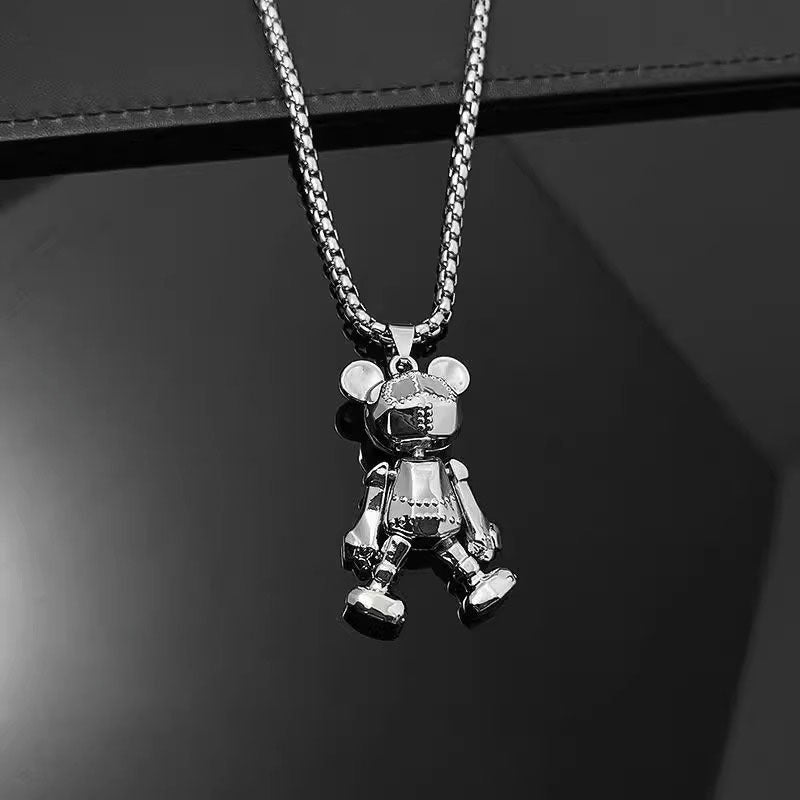 Men's Titanium Steel Movable Bear Pendant Necklace