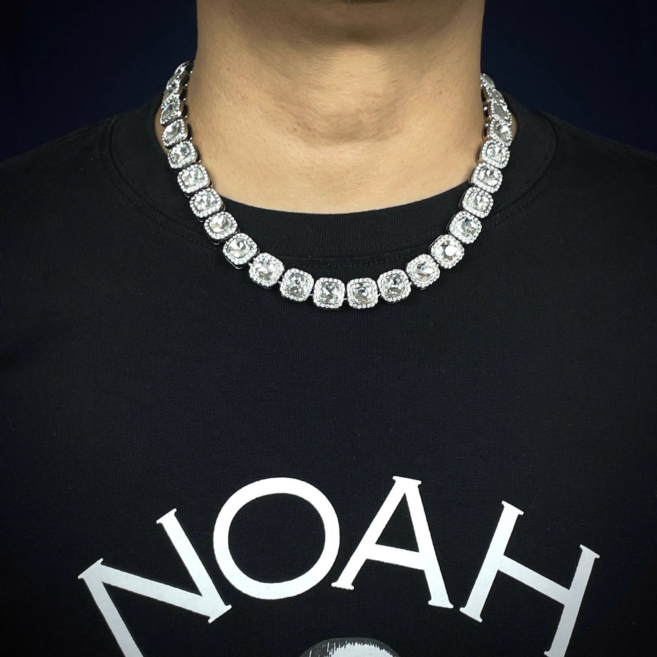 Men's Titanium Full Diamond "Rock Candy" Link Chain Necklace