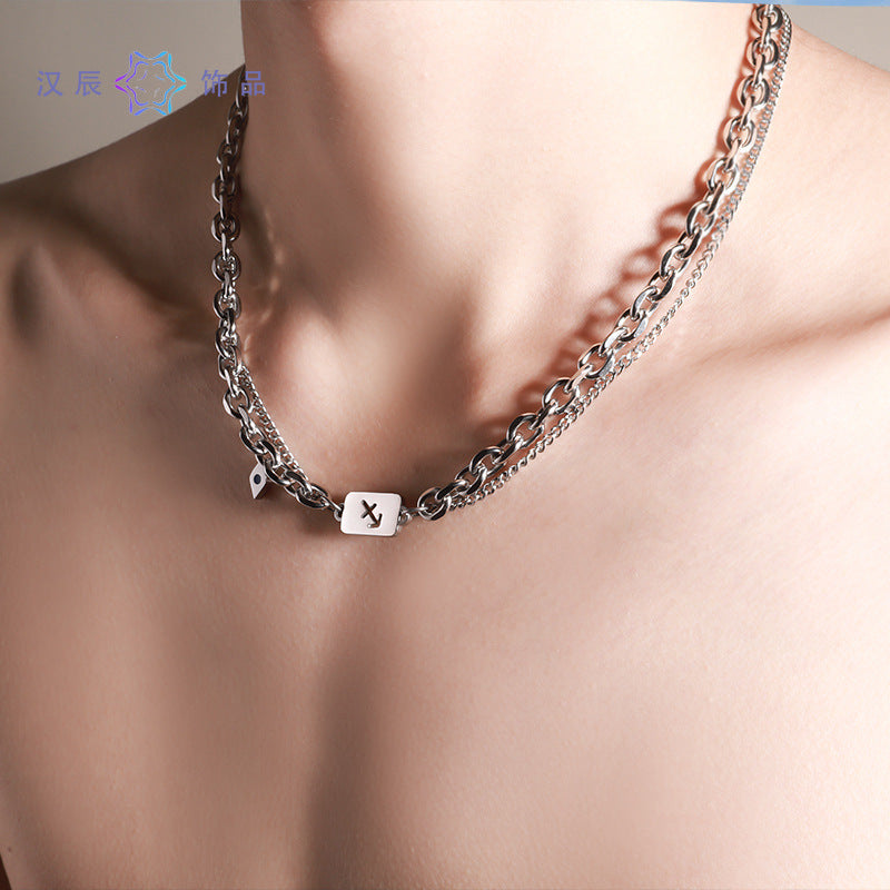 Men's Titanium Steel Twelve Constellations Cuban Chain Necklace
