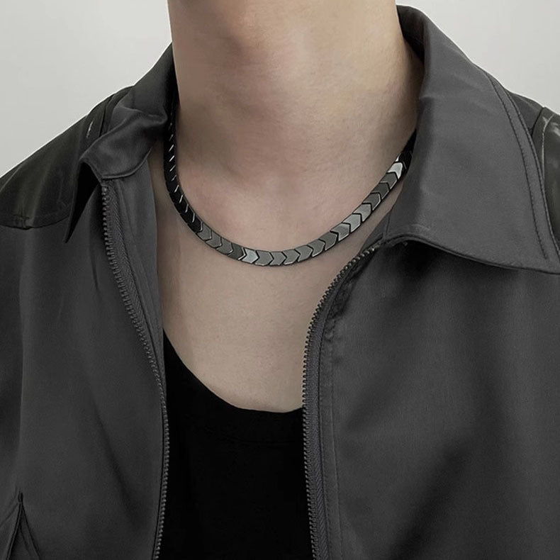 Men's Titanium Steel Black Gallstone Triangle Necklace