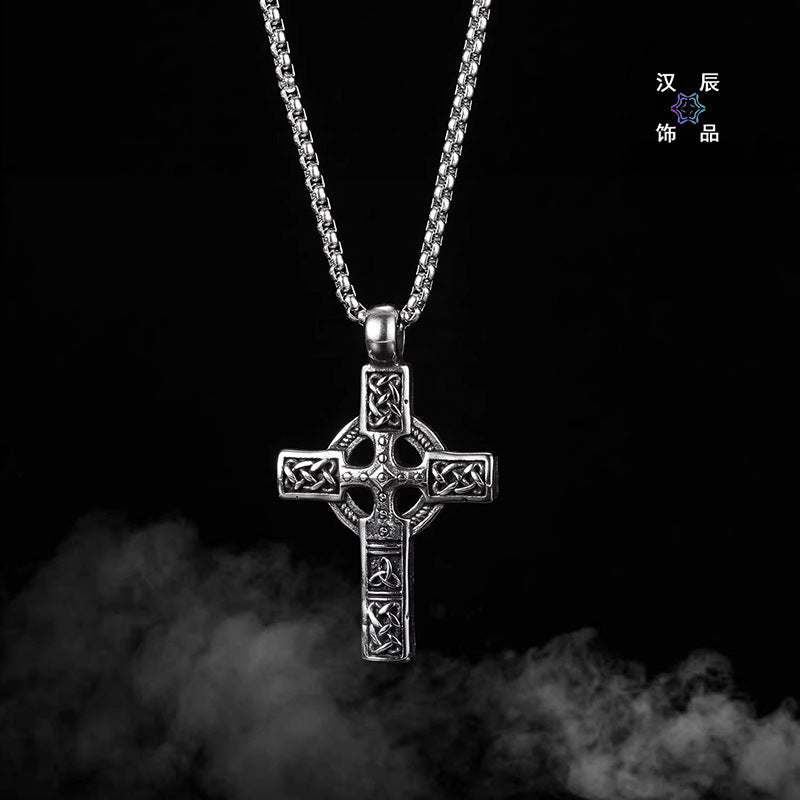 Men's Titanium Retro Hollow Cross Pendant Necklace