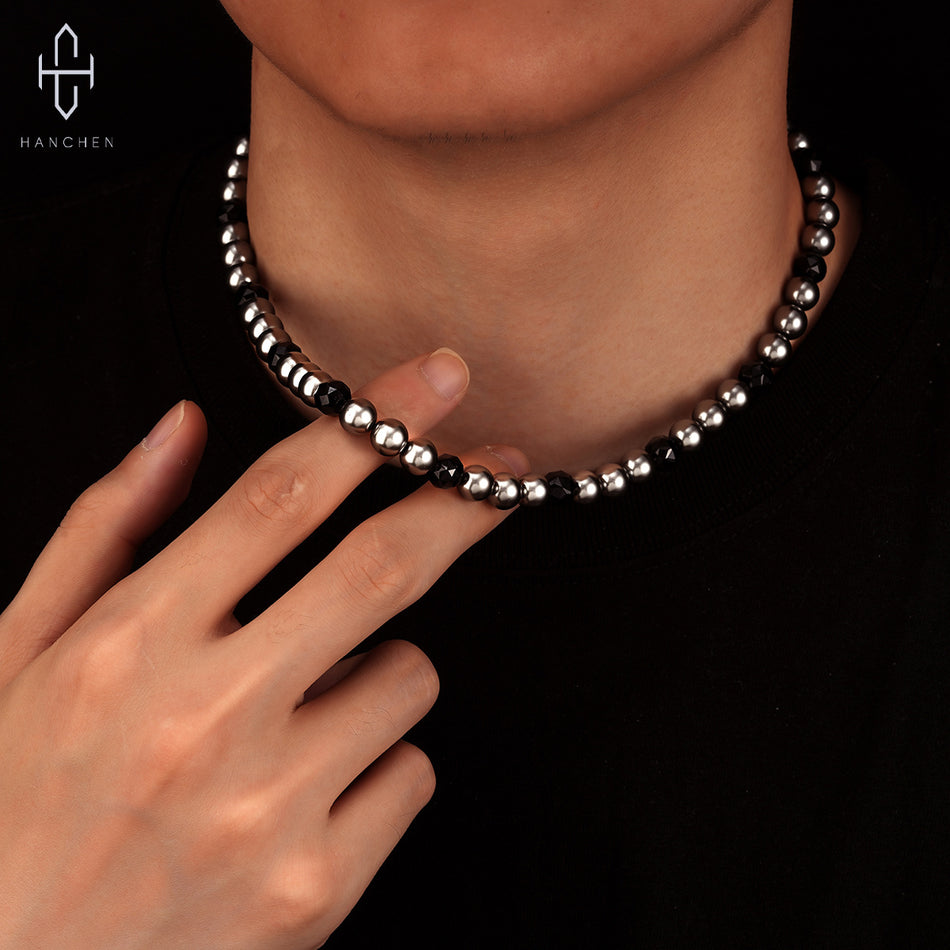 Men's Titanium Geometric Black Pearl Splicing Necklace