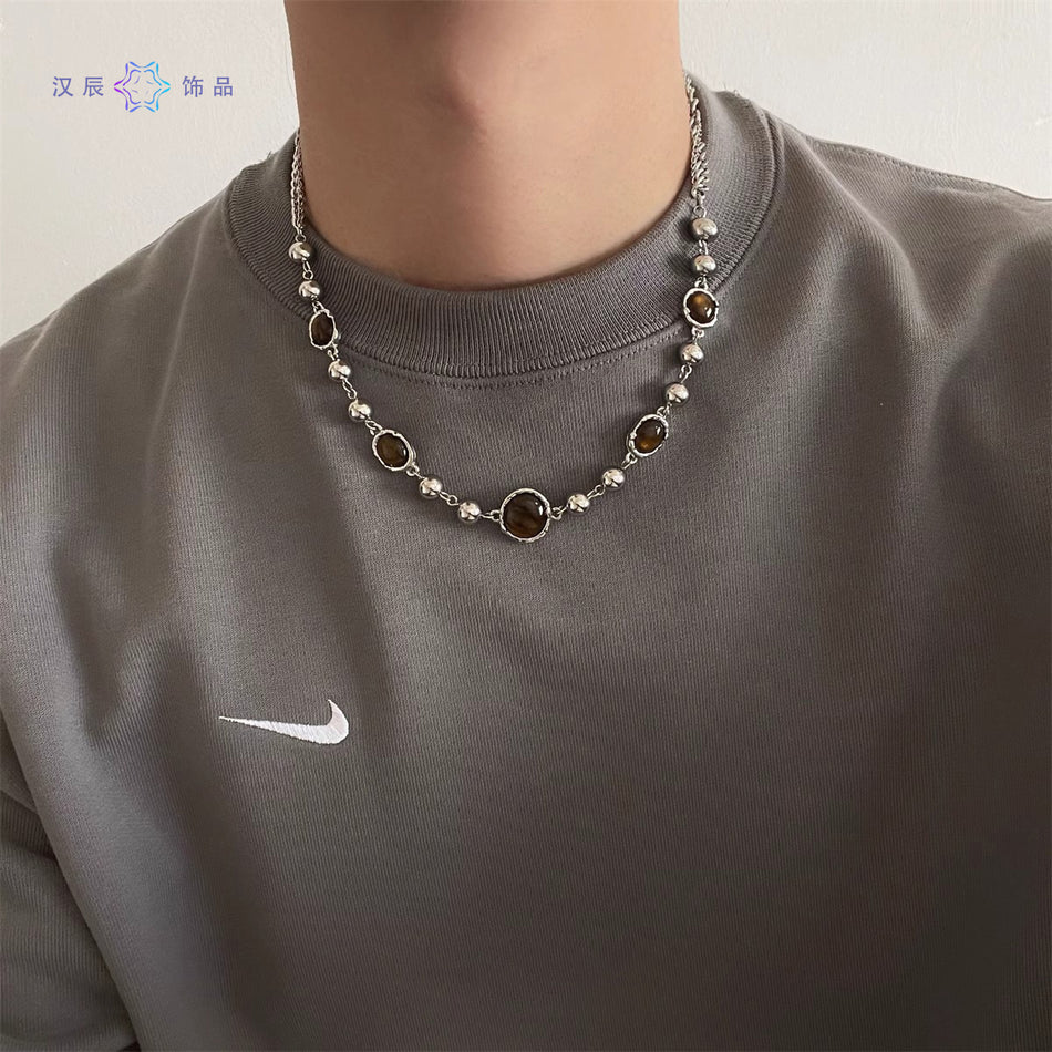 Men's Titanium Tiger's Eye Minimalist Pendant Necklace