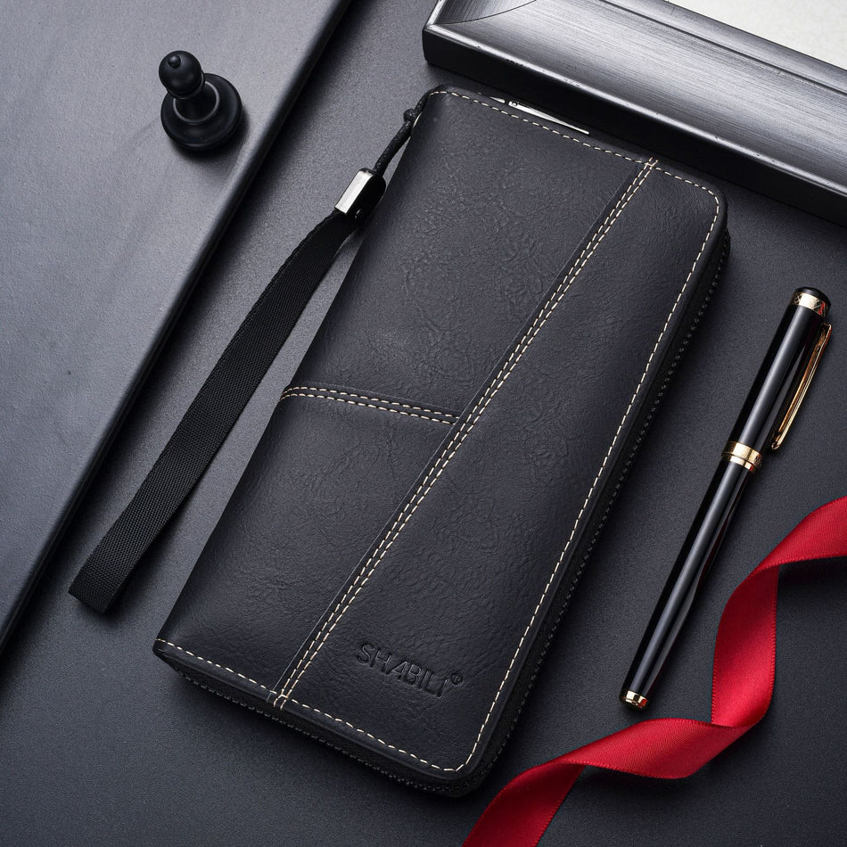 Men's Large-Capacity Long Leather Zipper Wallet & Card Holder