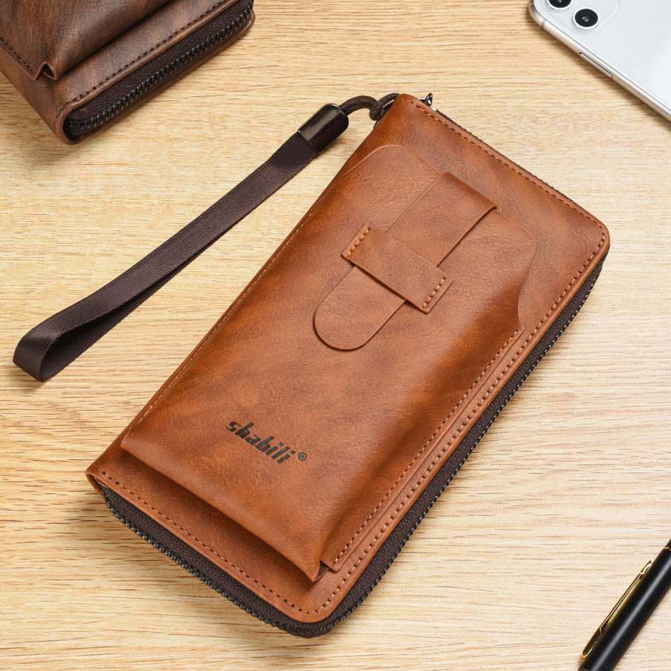 Men's Cross-Border Soft Leather Long Zipper Wallet & Mobile Phone Clutch