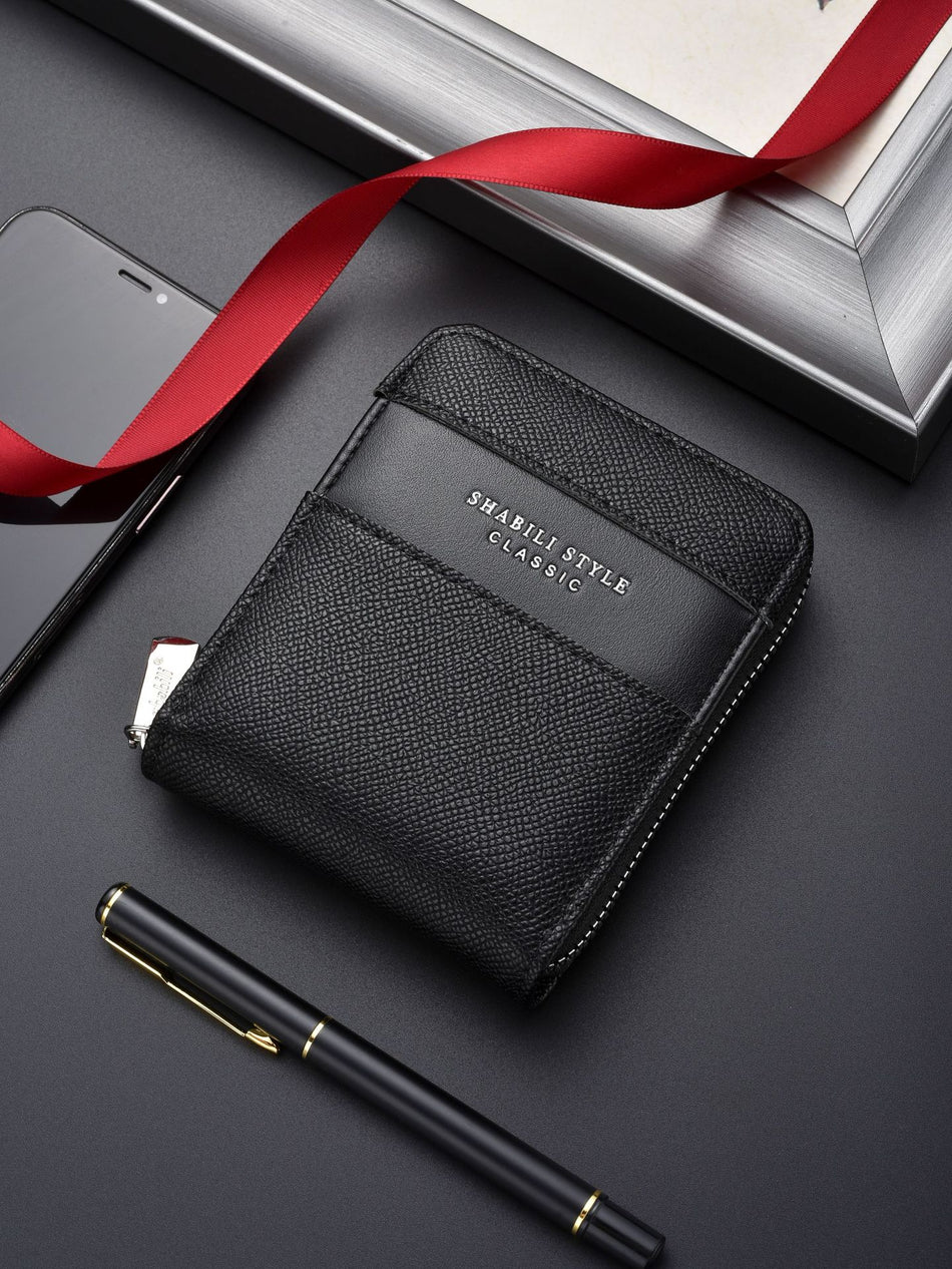 Men's Retro Short PU Leather Zipper Wallet & Large-Capacity Card Holder
