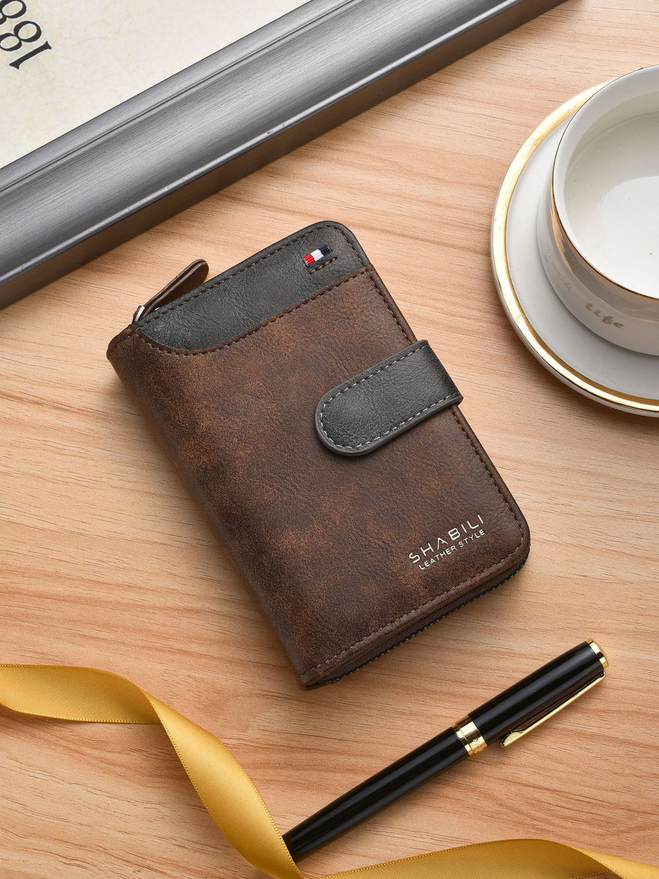 Men's Retro PU Leather Large-Capacity Short Zipper Wallet & Coin Purse