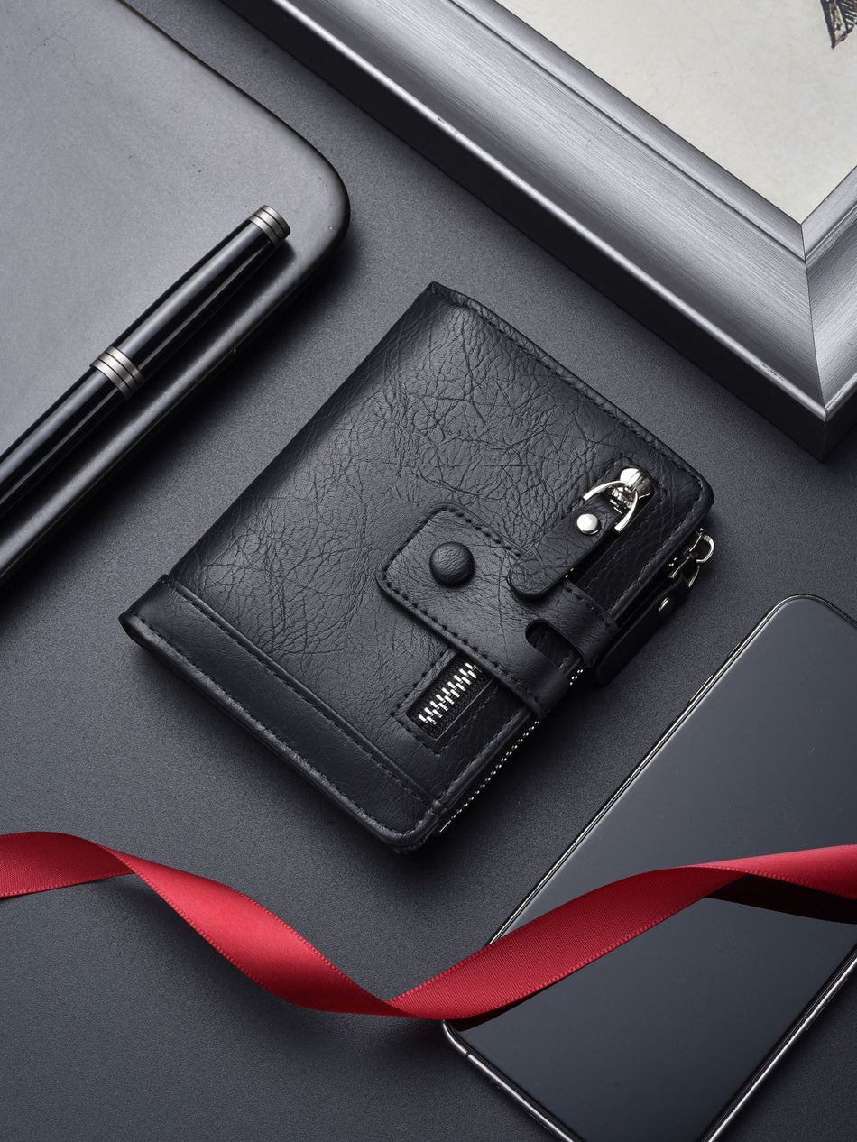 Men's Large-Capacity Short Zipper Wallet & Multi-Card Holder