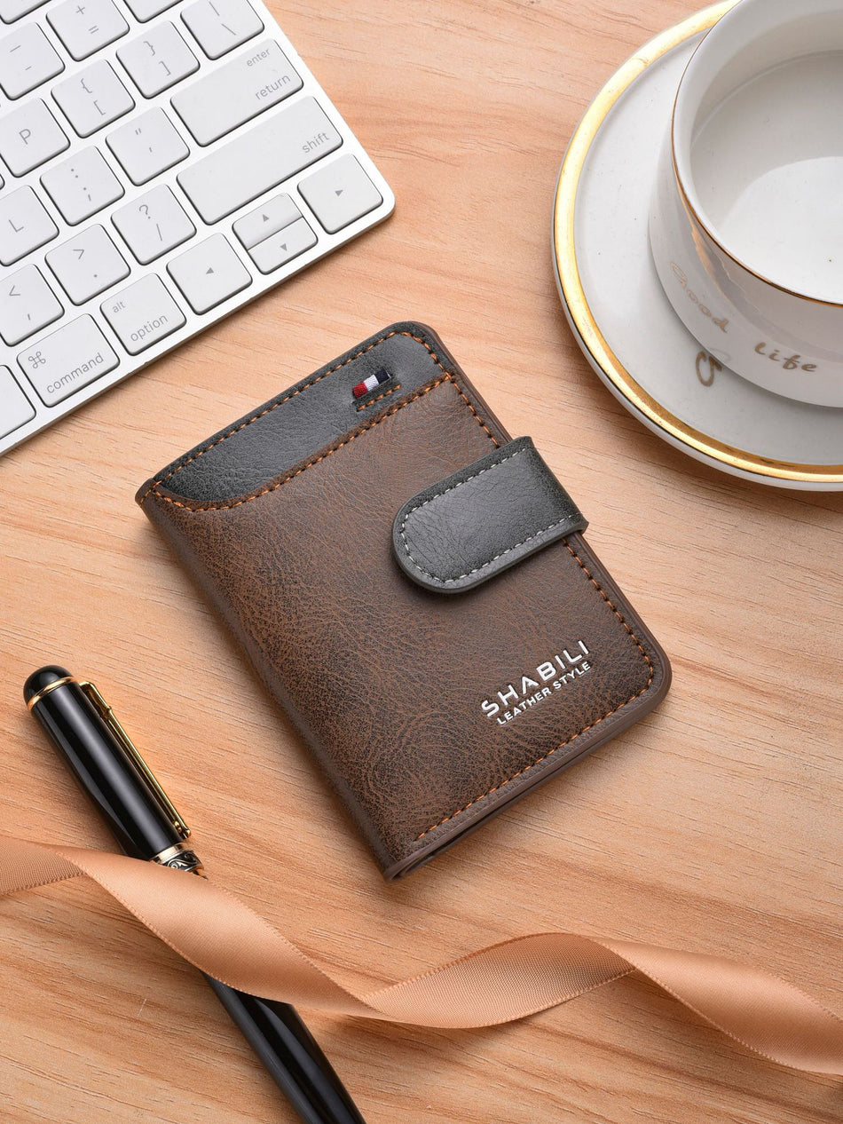 Men's Retro Contrast-Color Short Buckle Wallet & Business Card Holder