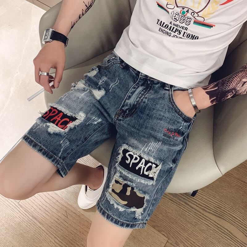 Men's Premium Distressed Half-Length Denim Shorts