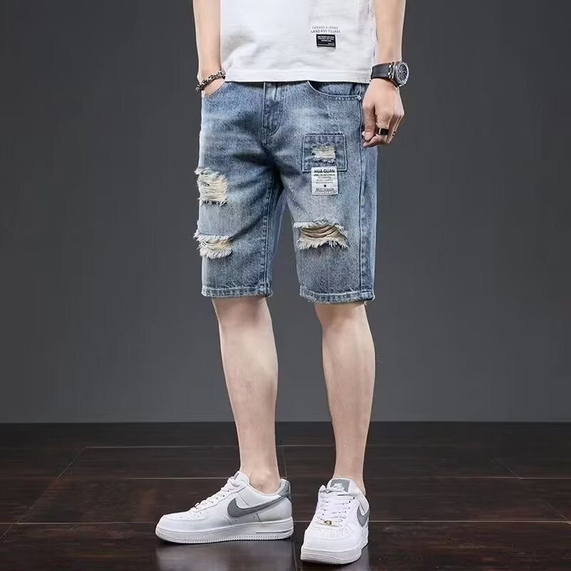 Men's Slim Straight Ripped Denim Shorts