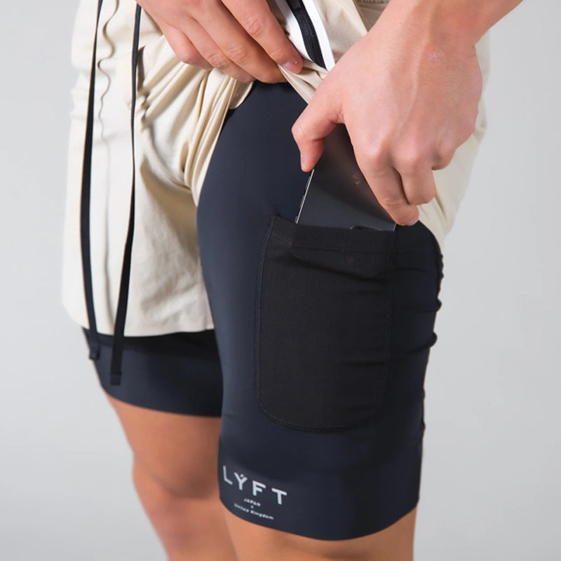 Men’s Quick-Dry Double Layer Fitness Shorts Multi-Pocket Style