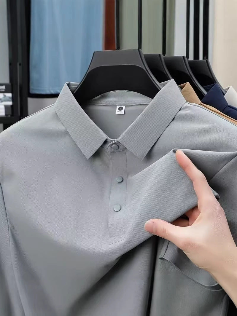 Men’s Ice Silk Seamless Nylon Quick-Dry Polo Shirt
