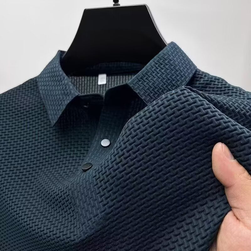 Men’s Ice Silk Slim Fit Short Sleeve Solid Polo Shirt