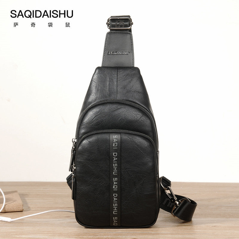 Men's Vintage PU Chest Bag with Waterproof Crossbody Design