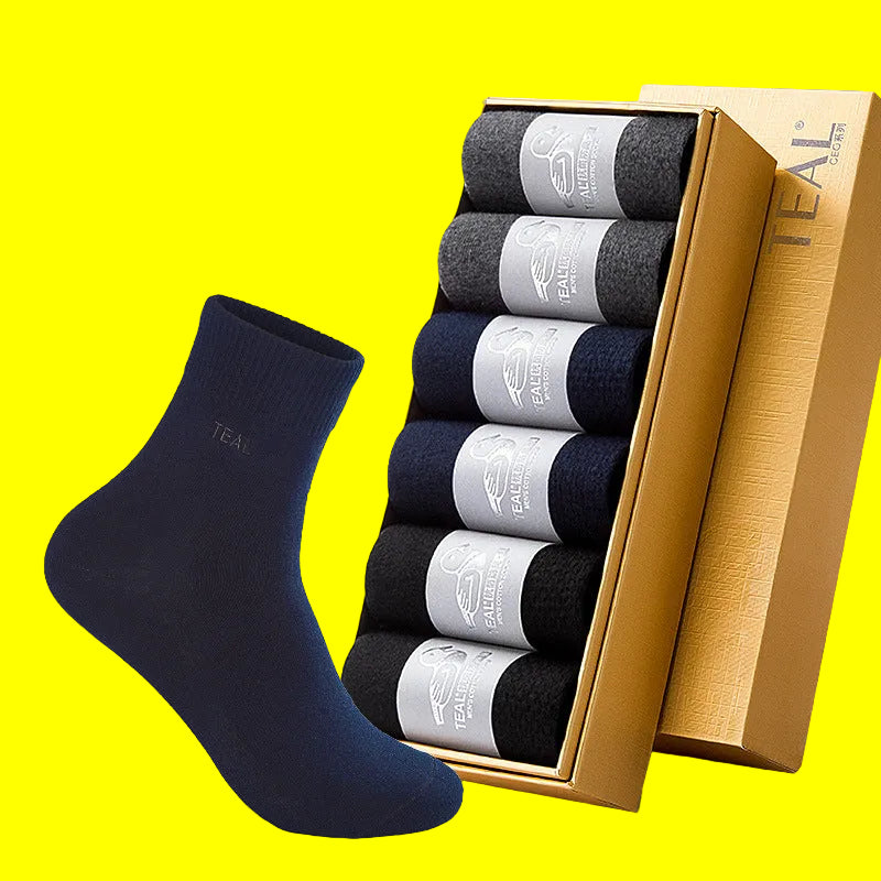 PACK OF 6 -Men's Antibacterial Cotton Mid-Calf Business Socks Gift Box Set