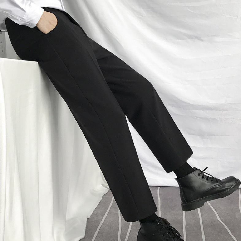 Men's Korean Style Straight Leg Ankle Pants with Slim Fit Design