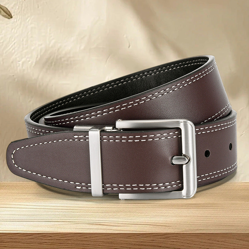 Vintage Genuine Leather Belt with Rotating Pin Buckle