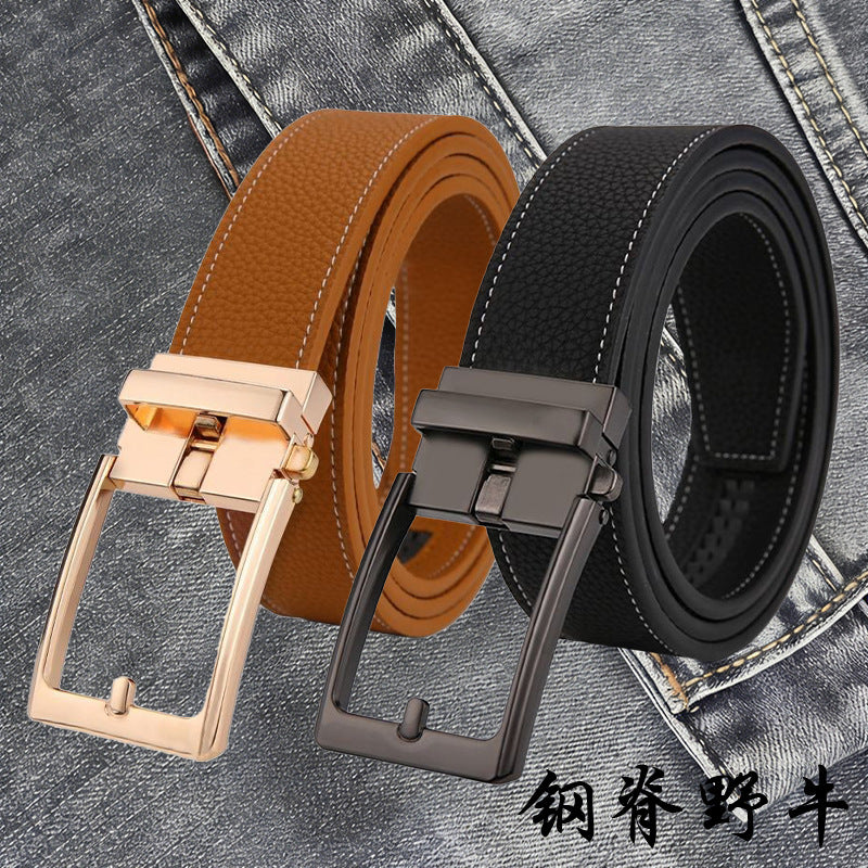 Men's Genuine Leather Belt with Alloy Automatic Buckle
